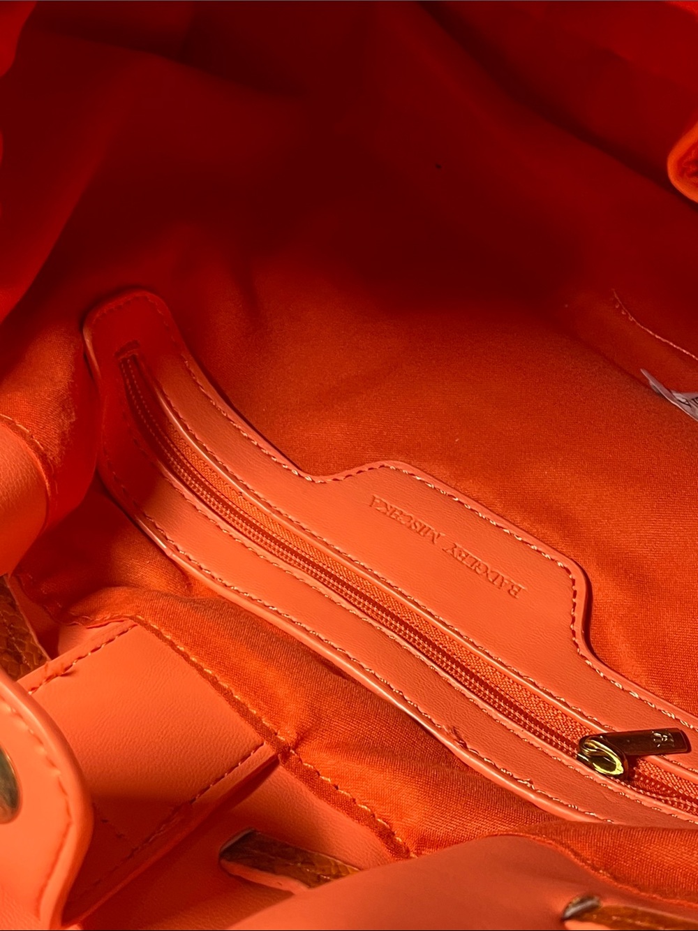 Badgley Mischka Coral-Orange Vegan Leather Shoulder /Crossbody w snake skin trim - Picture 12 of 16